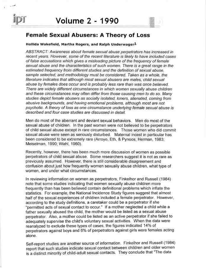Female Sexual Abusers: A Theory of Loss